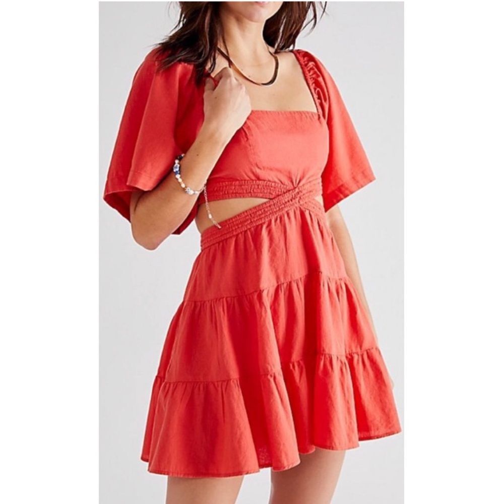 Free People Cross of Sunlight Mini Dress Women’s Small Coral Flame